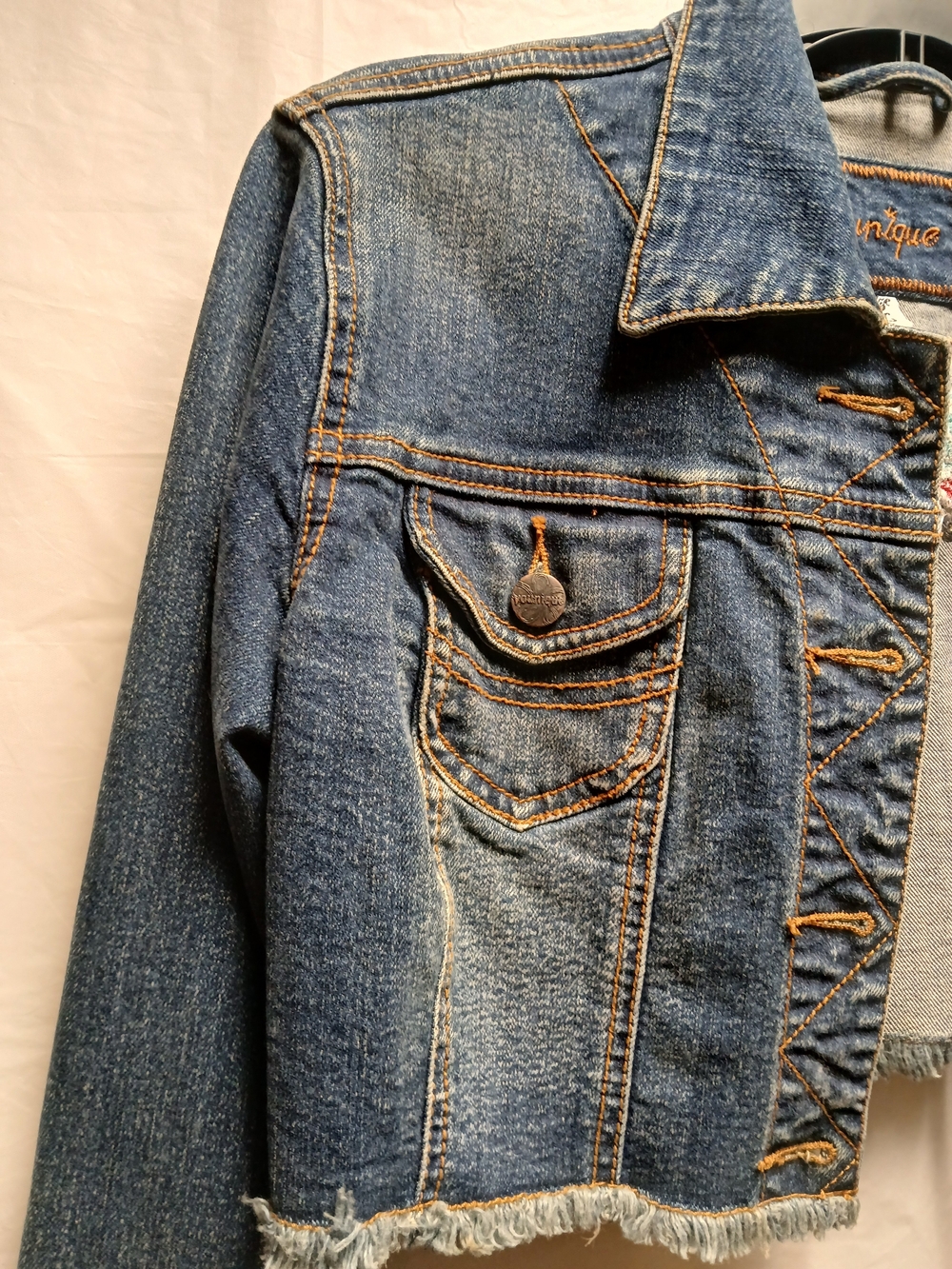 Younique Cropped Embroidered Butterfly Denim Jacket - Blue - Picture 7 of 8